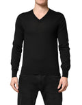 Suéter de hombre de Dolce & Gabbana en cachemir negro con cuello de pico