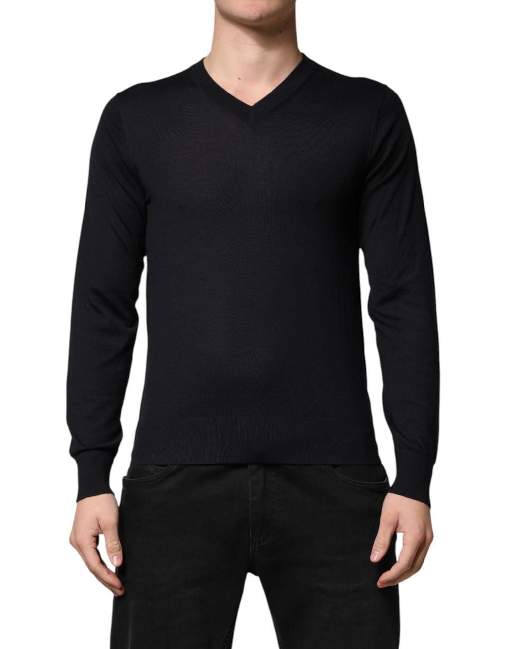 Suéter de hombre de Dolce & Gabbana en cachemir negro con cuello de pico