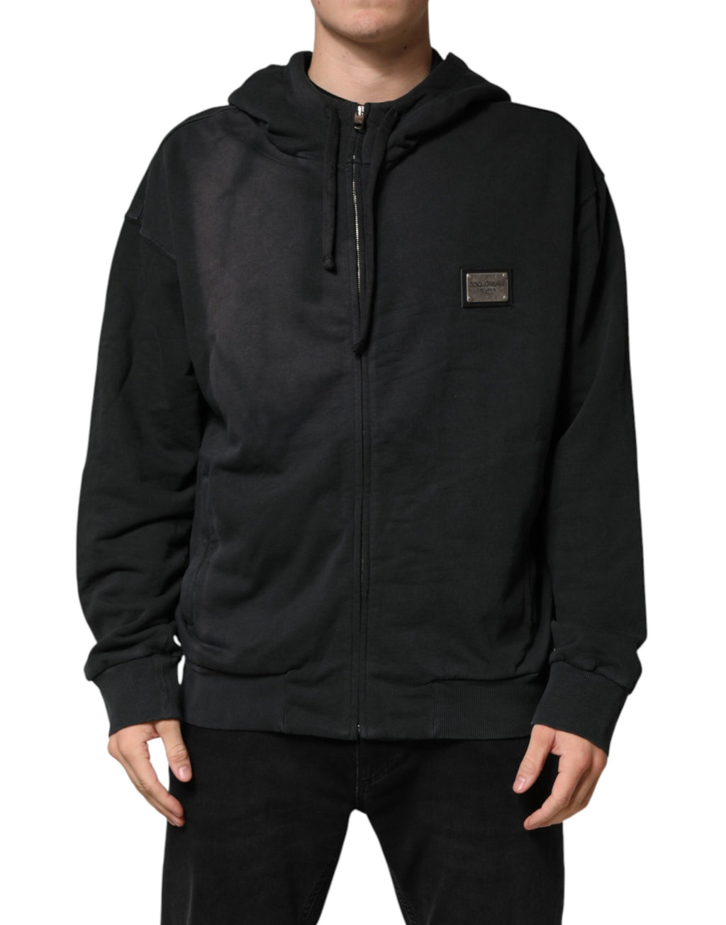 Sudadera con Capucha y Cremallera Negra con Logotipo Dolce & Gabbana