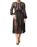 N.21 Blue Long Sleeves Sheer Silk Sheath A-line Midi Dress