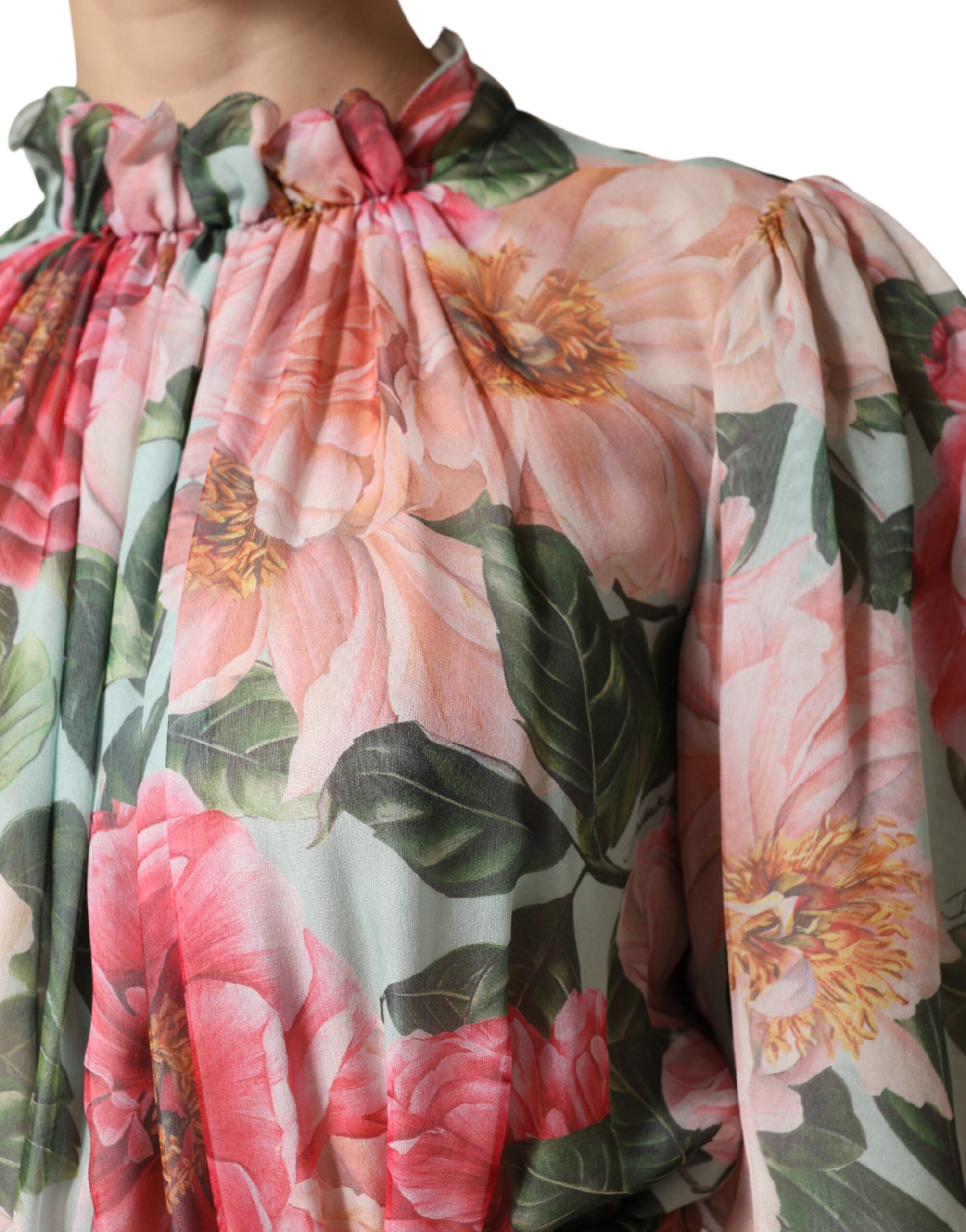 Dolce & Gabbana Multicolor Floral Silk Chiffon Pleated Mini Dress