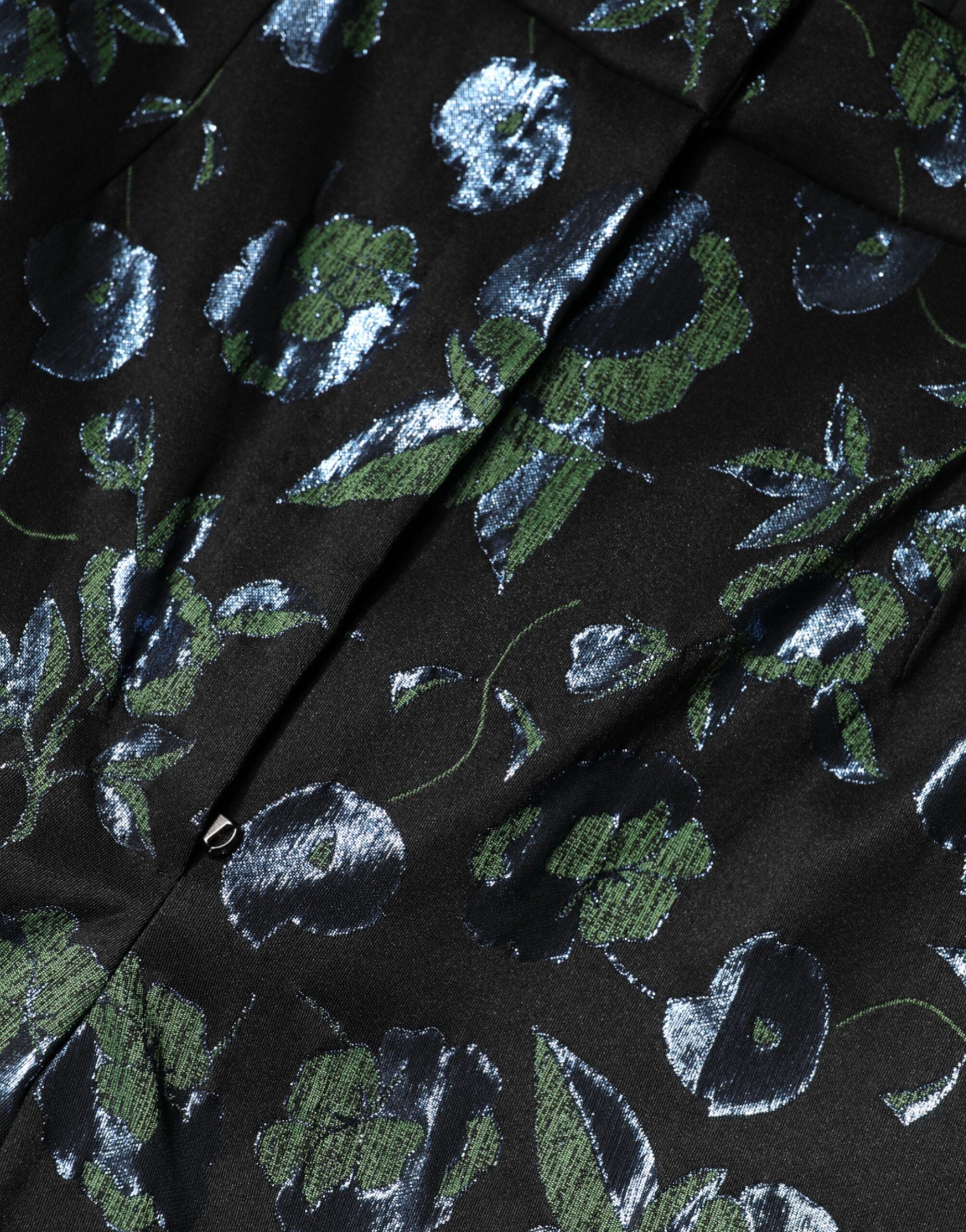 Pantalones entallados metálicos con estampado floral azul verdoso de Dolce & Gabbana
