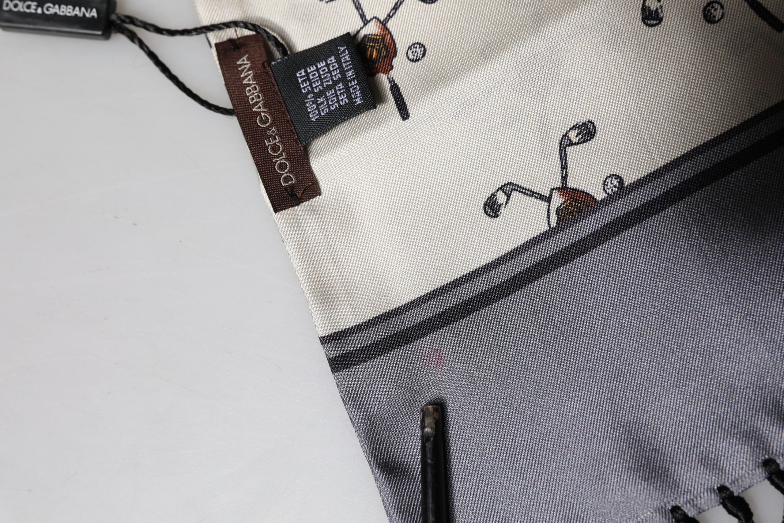 Dolce & Gabbana White Printed Fringes Wrap Foulard Men 183cm x 33cm Scarf