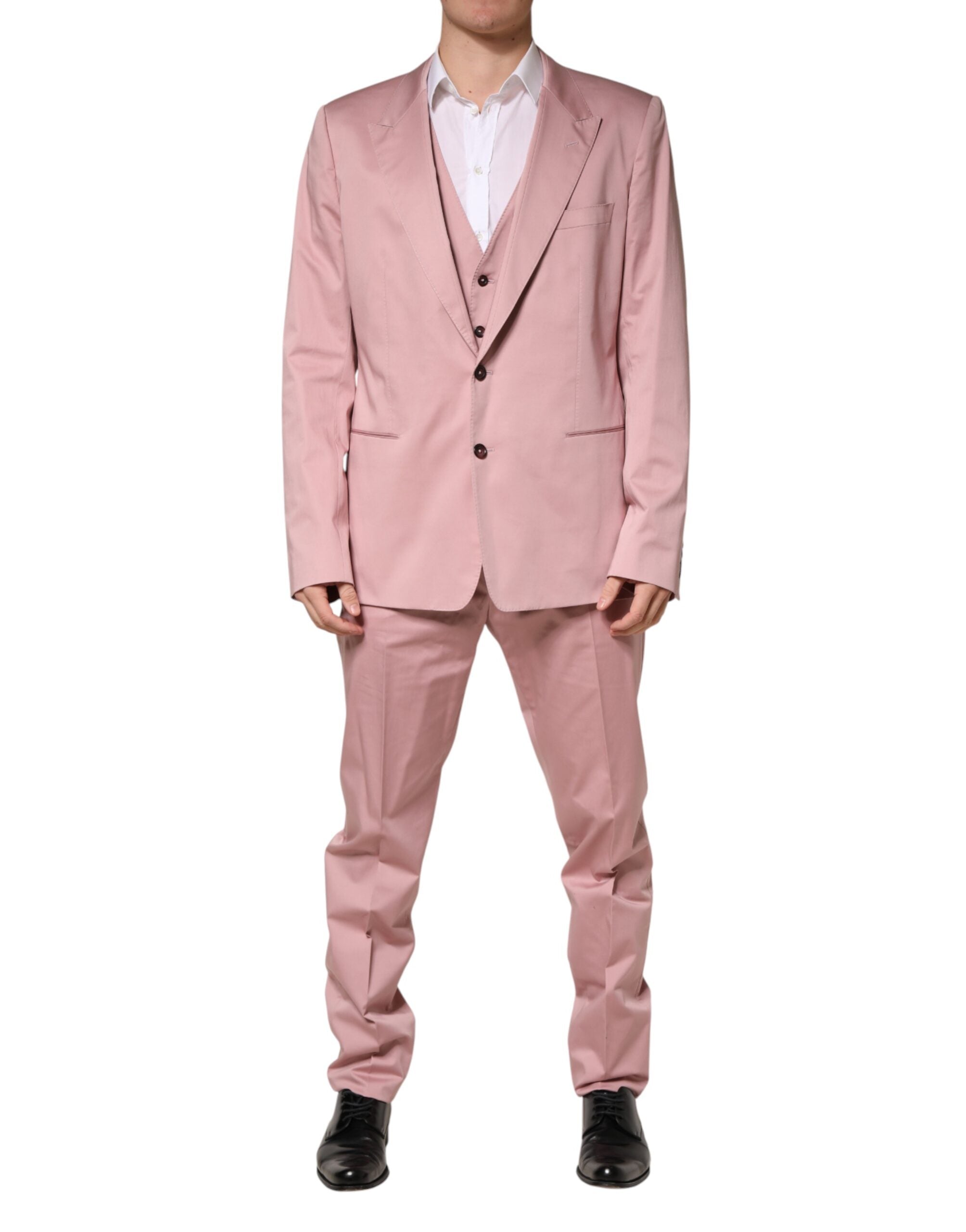 Dolce & Gabbana Pink Cotton Single Breasted 3 Piece Suit