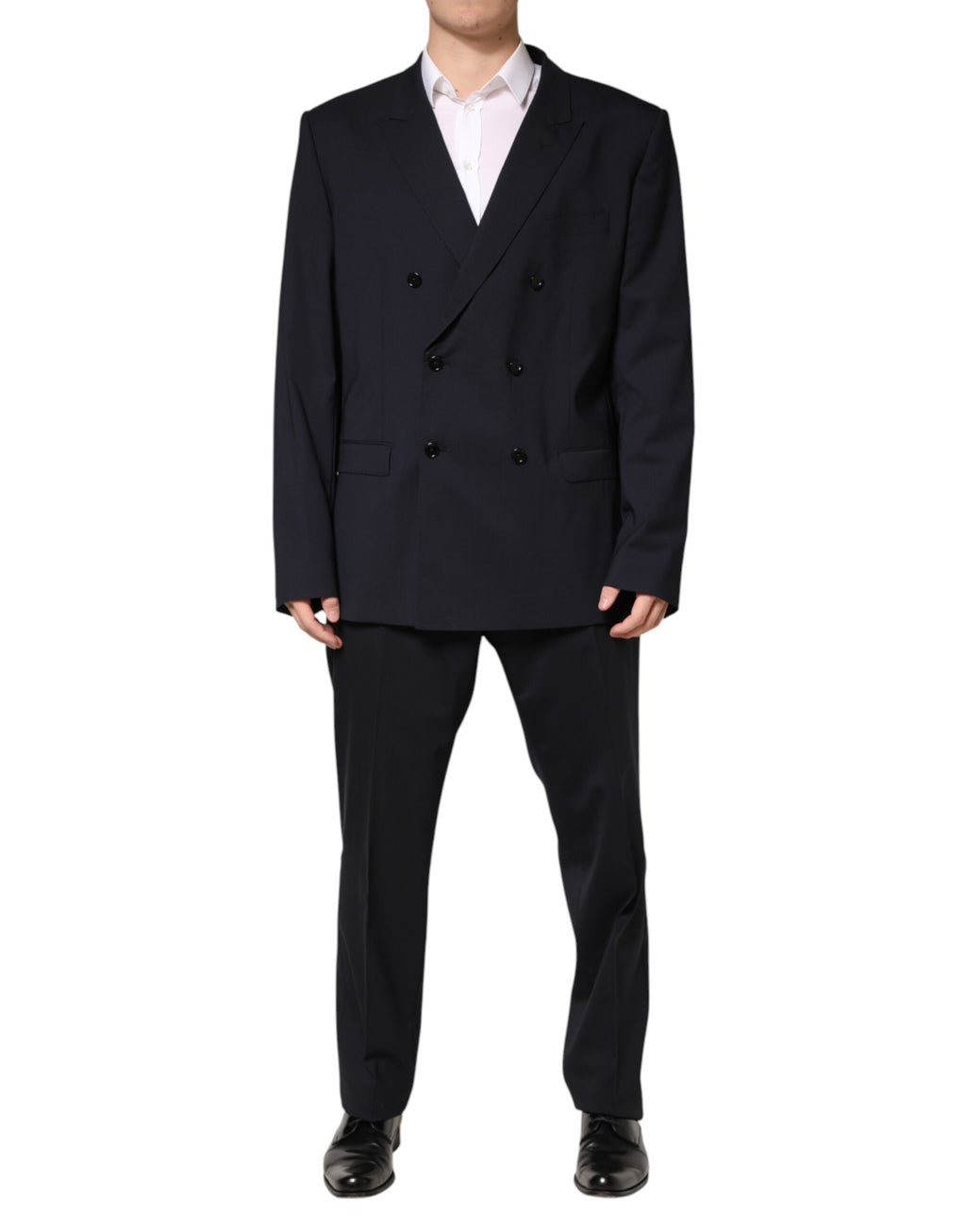 Traje de dos piezas cruzado de lana azul Dolce & Gabbana para hombre