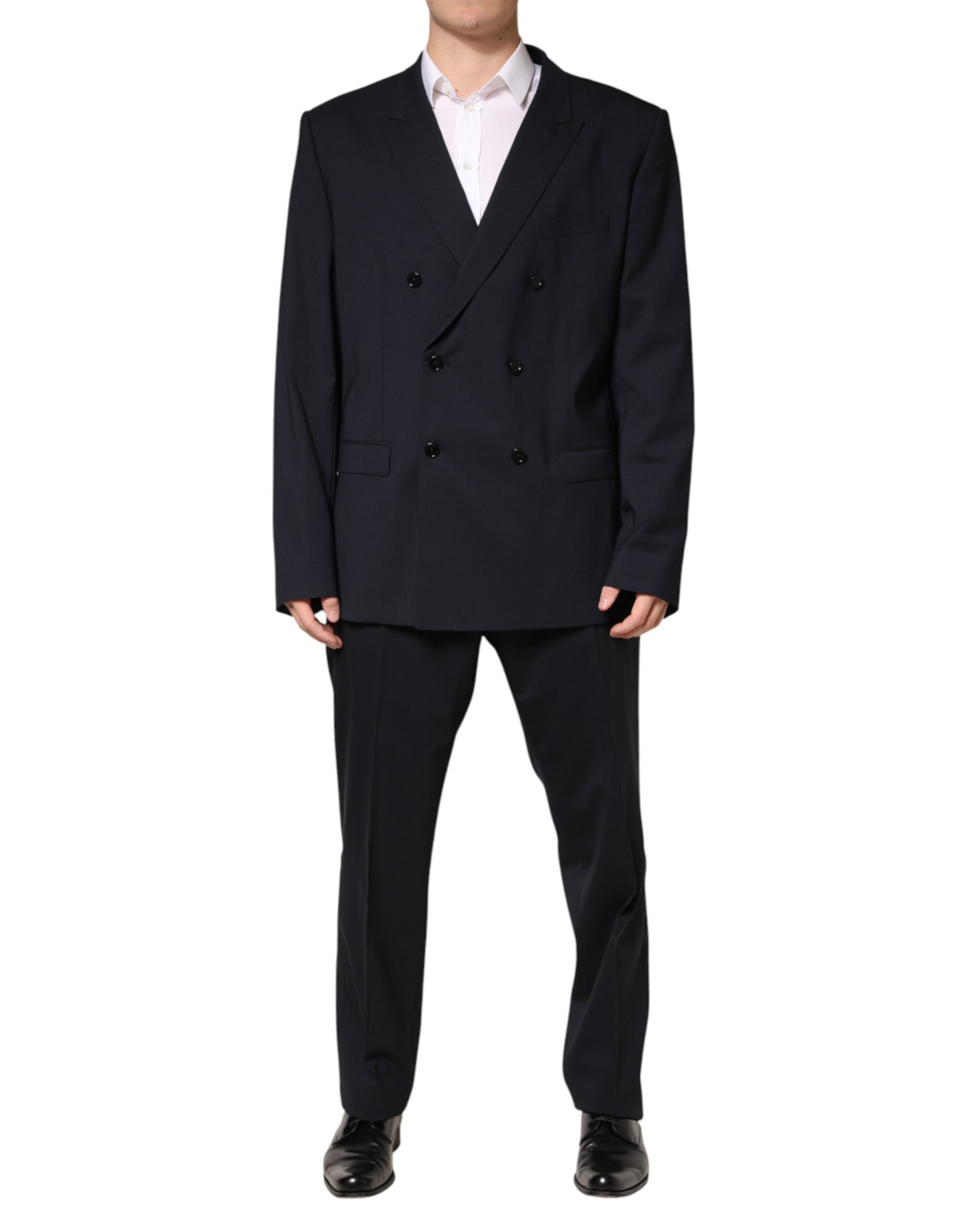 Traje de dos piezas cruzado de lana azul Dolce & Gabbana para hombre