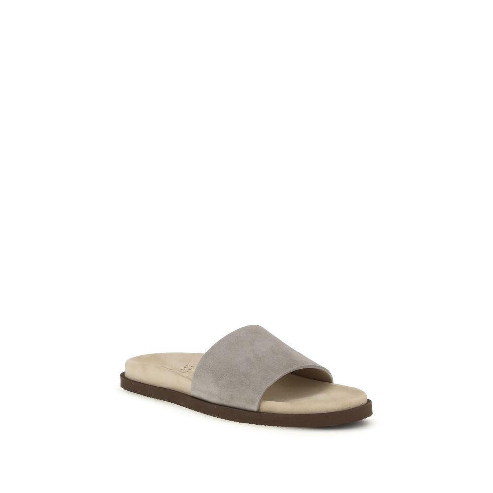 Brunello Cucinelli Gray Lamb Ovis Aries Aries Flat Sandals