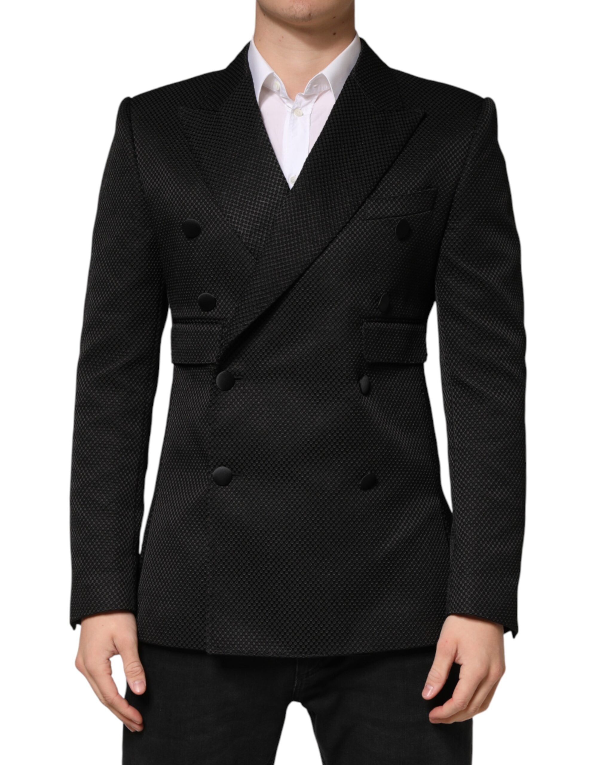 Dolce & Gabbana Black Cotton Double Breasted 2 Button Blazer