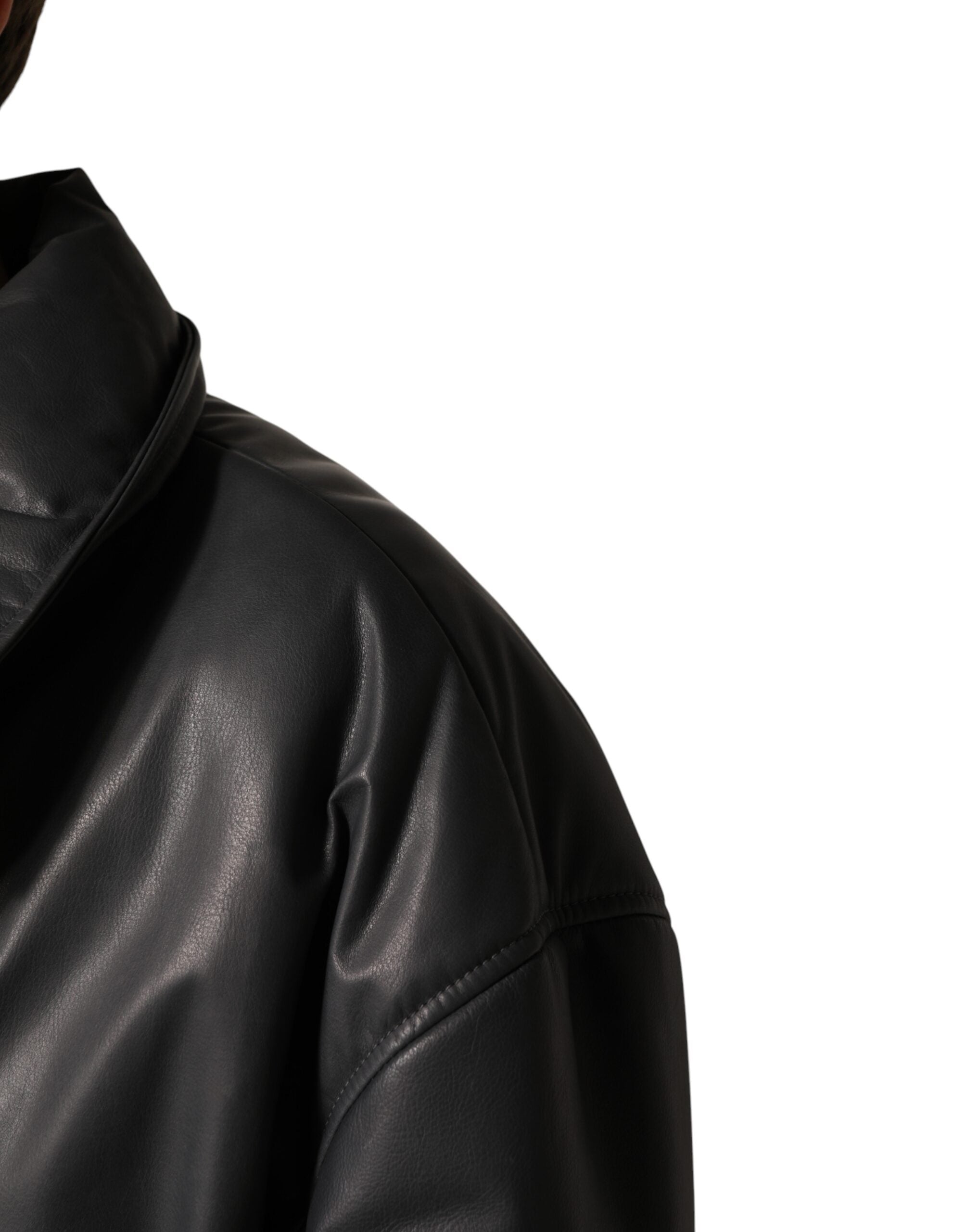 Dolce & Gabbana Black Leather Collared Trench Coat Jacket
