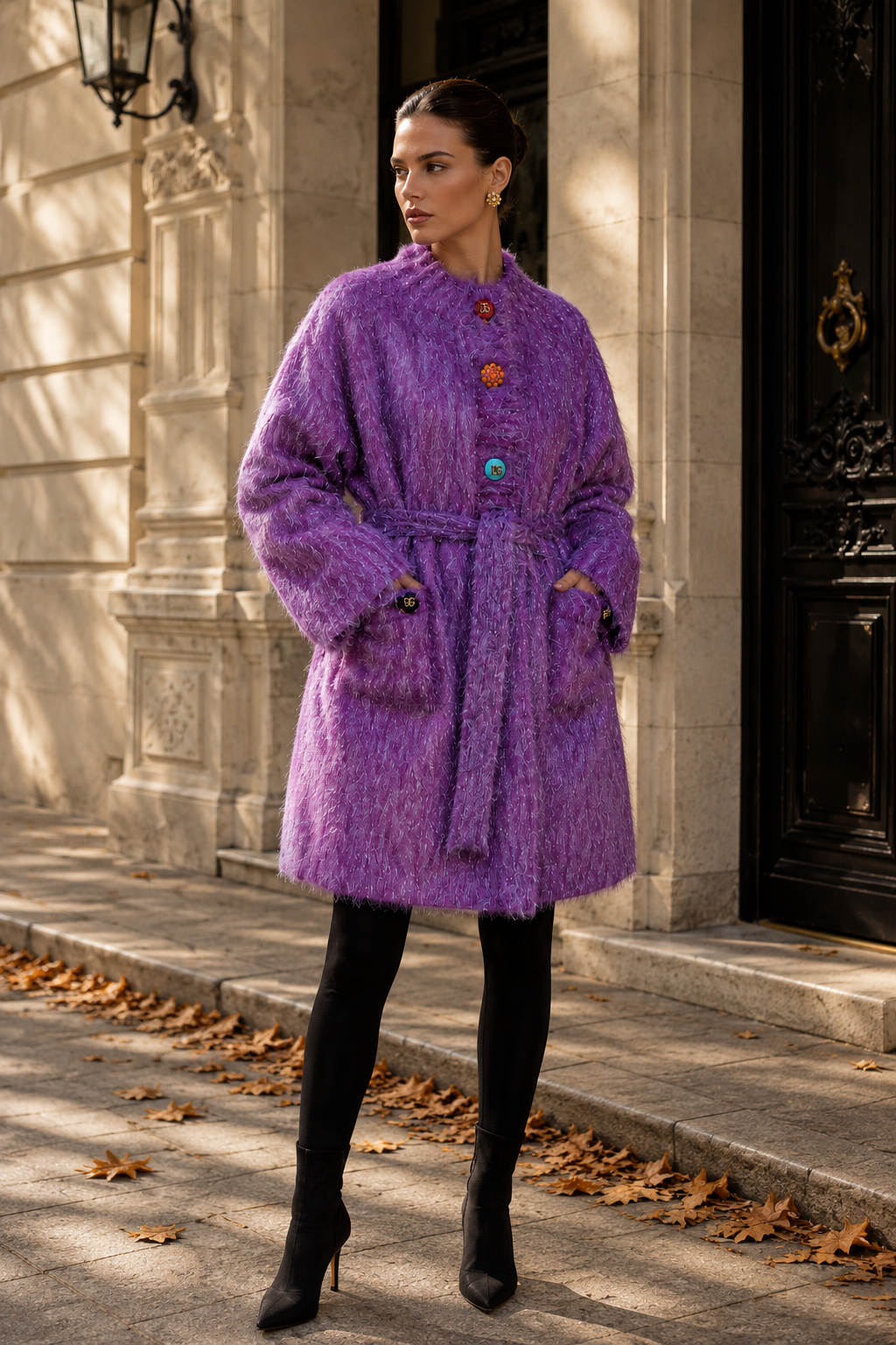 Dolce & Gabbana Purple Button Embellished Trench Coat Jacket
