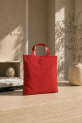 Prada Chic Red and White Fabric Tote Bag